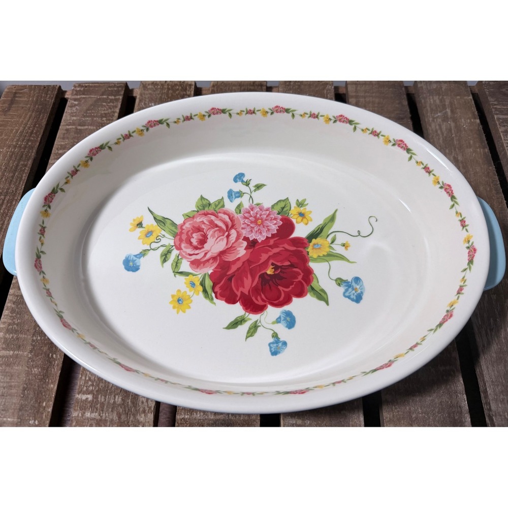 Pioneer Woman Vintage Bloom Blue Oval Baker Casserole Dish 3 Qt Floral